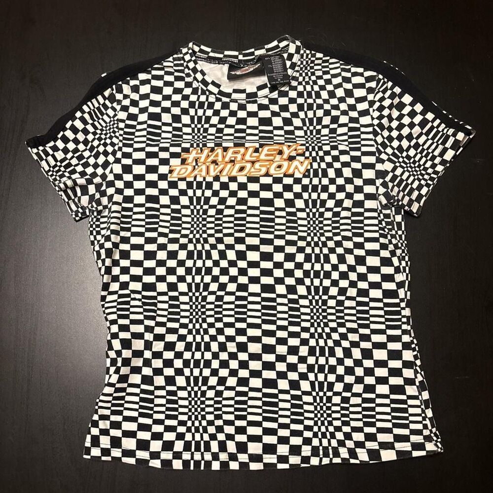 Harley-Davidson Black & White Checkered Illusion Tee – Women’s Size M